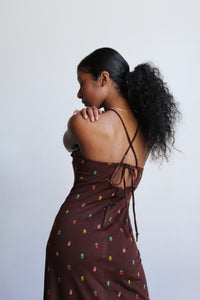 1970s Brown Knit Floral Print Sundress