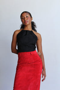 1980s Red Suede Pencil Skirt