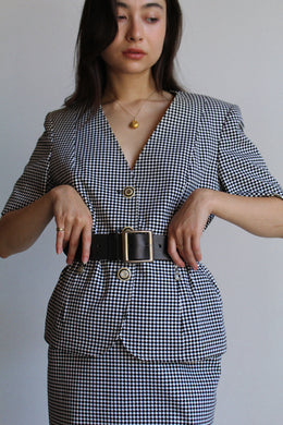 1980s Harlequin Black & White Skirt Suit