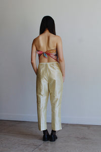 90s Chartreuse Silk Plaid Trousers