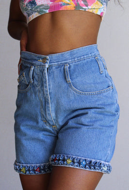 1980s Denim Ruffle Shorts