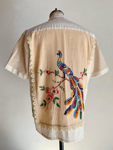 Peacock Embroidered Linen Fringe Shirt