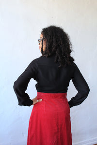 1970s Red Corduroy Pleated Midi Skirt