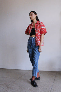 1980s Abstract Print Boxy Button Down