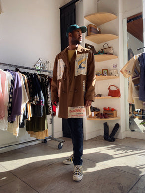 Rice Sack Patchwork Trench Coat