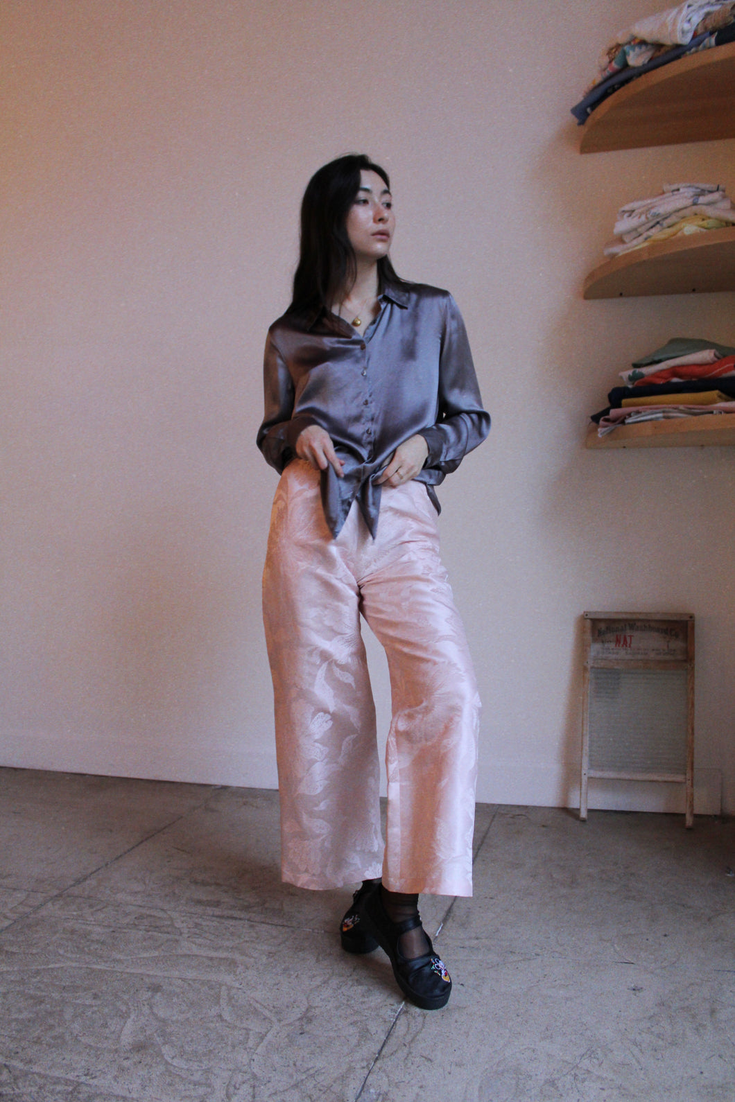 1990s Liquid Silver Silk Blouse