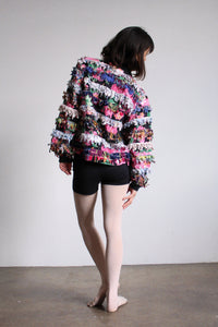 Paula Sweet Muslin Mink Art to Wear Black Floral Cotton Cardigan Sweater
