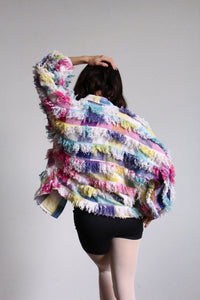 Paula Sweet Muslin Mink Art to Wear Pastel Cotton Fringe Cardigan Sweater