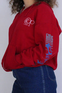1990s Ocean Pacific OP Burgundy Hoodie Zip-Up Sweatshirt