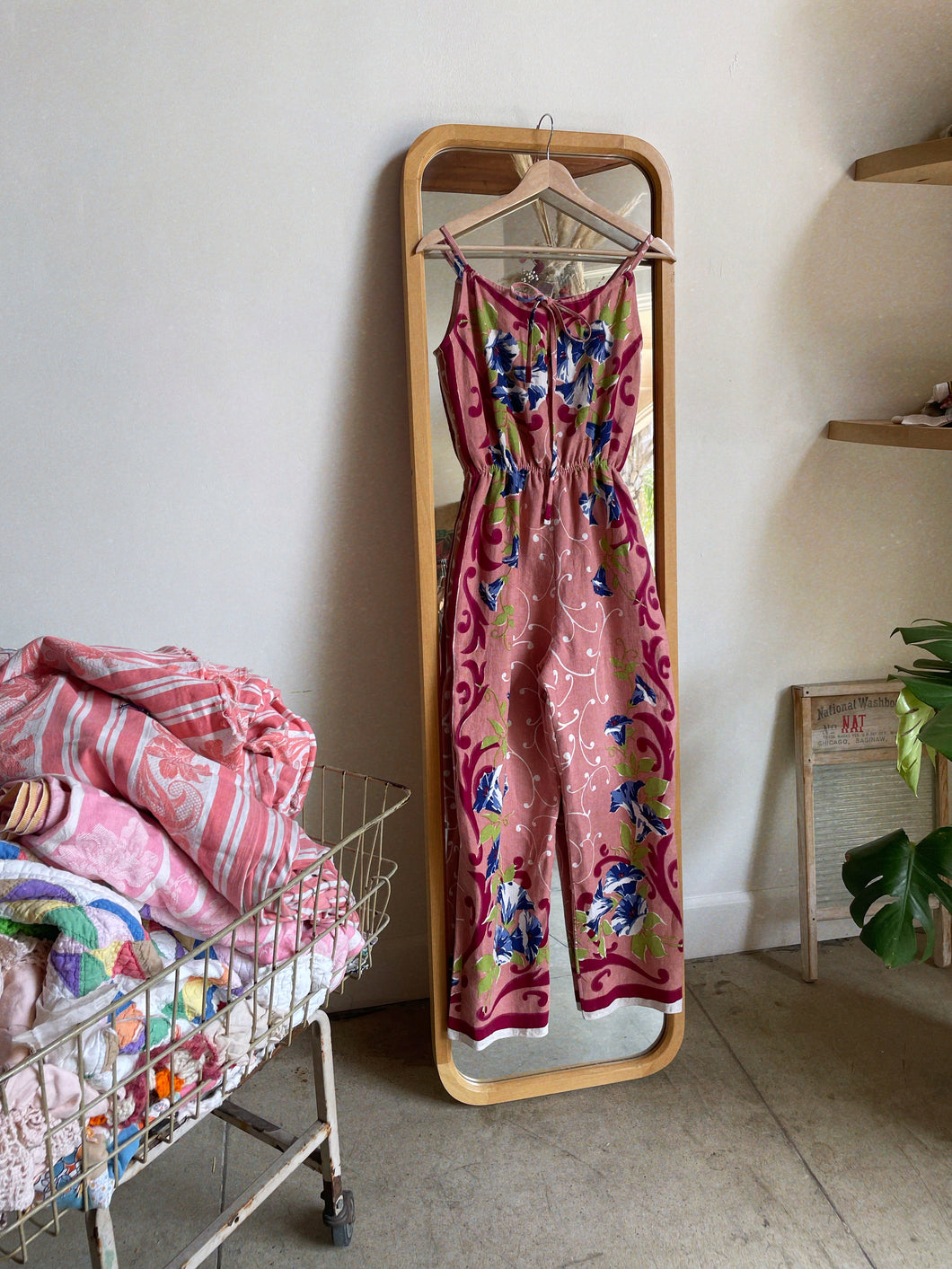 Mauve Floral Tablecloth Jumpsuit ~ Small US 4-6