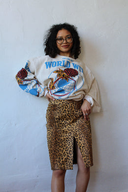 1990s Jean Colonna Faux Leopard Print Pencil Skirt