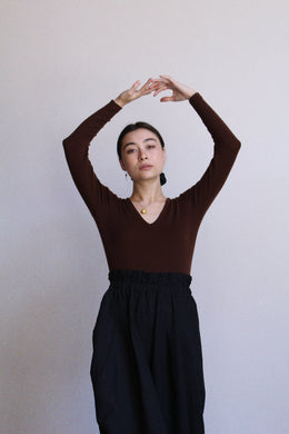 1970s Esprit De Corp Brown Knit Ballerina Blouse  