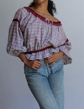 Load image into Gallery viewer, 1970s Cotton &amp; Crochet Grid Blouse