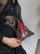 Load image into Gallery viewer, 1980s Art to Wear Vinyl Pyramid Confetti Purse w/ Blue Glitter Handle