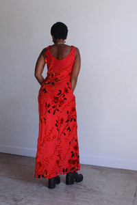Red Rose Velvet Burnout Maxi Dress