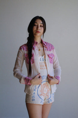 1970s Pink Block Print Western Shirt