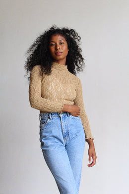 1990s Sand Sheer Lace Blouse