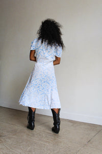 1930s Faded Blue Cherry Print Feedsack House Dress