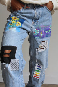 1990s Hand Painted Patchwork Jeans
