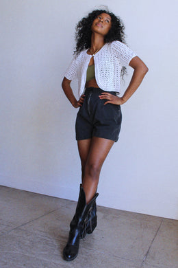 1980s Black Cotton Buckle Waist Cuffed Shorts