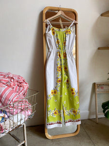 Chartreuse Floral Tablecloth Jumpsuit ~ Medium US 8-10
