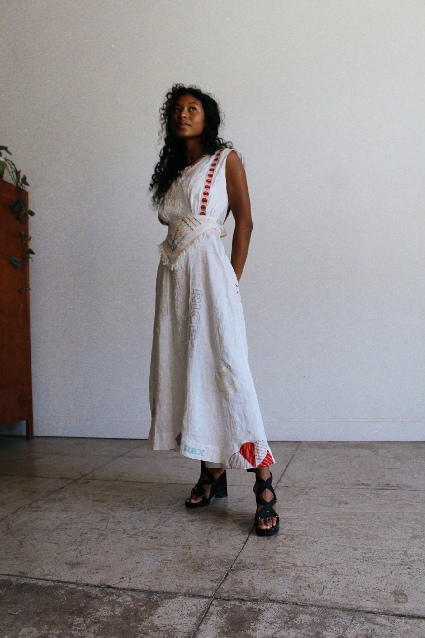 Happy Day Antique Linen Patchwork Dress 3 Women Happy Day Antique Linen Patchwork Dress 3 Women
