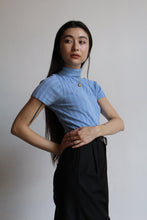 Load image into Gallery viewer, Blue Ribbed Turtleneck Knit Blouse