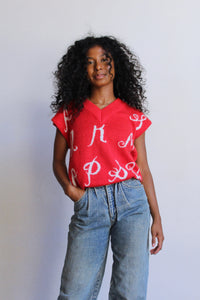 1980s Red Letter Pullover Sweater Vest