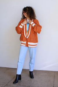 1990s Burnt Orange & White Striped Linen Cardigan