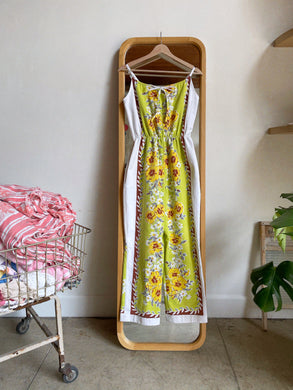 Chartreuse Floral Tablecloth Jumpsuit ~ Medium US 8-10