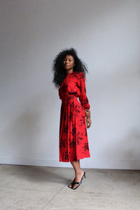 1980s Red Rose Dress Set