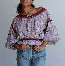 Load image into Gallery viewer, 1970s Cotton &amp; Crochet Grid Blouse