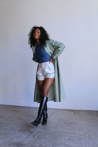 1970s Sage Green Nylon Trench Coat
