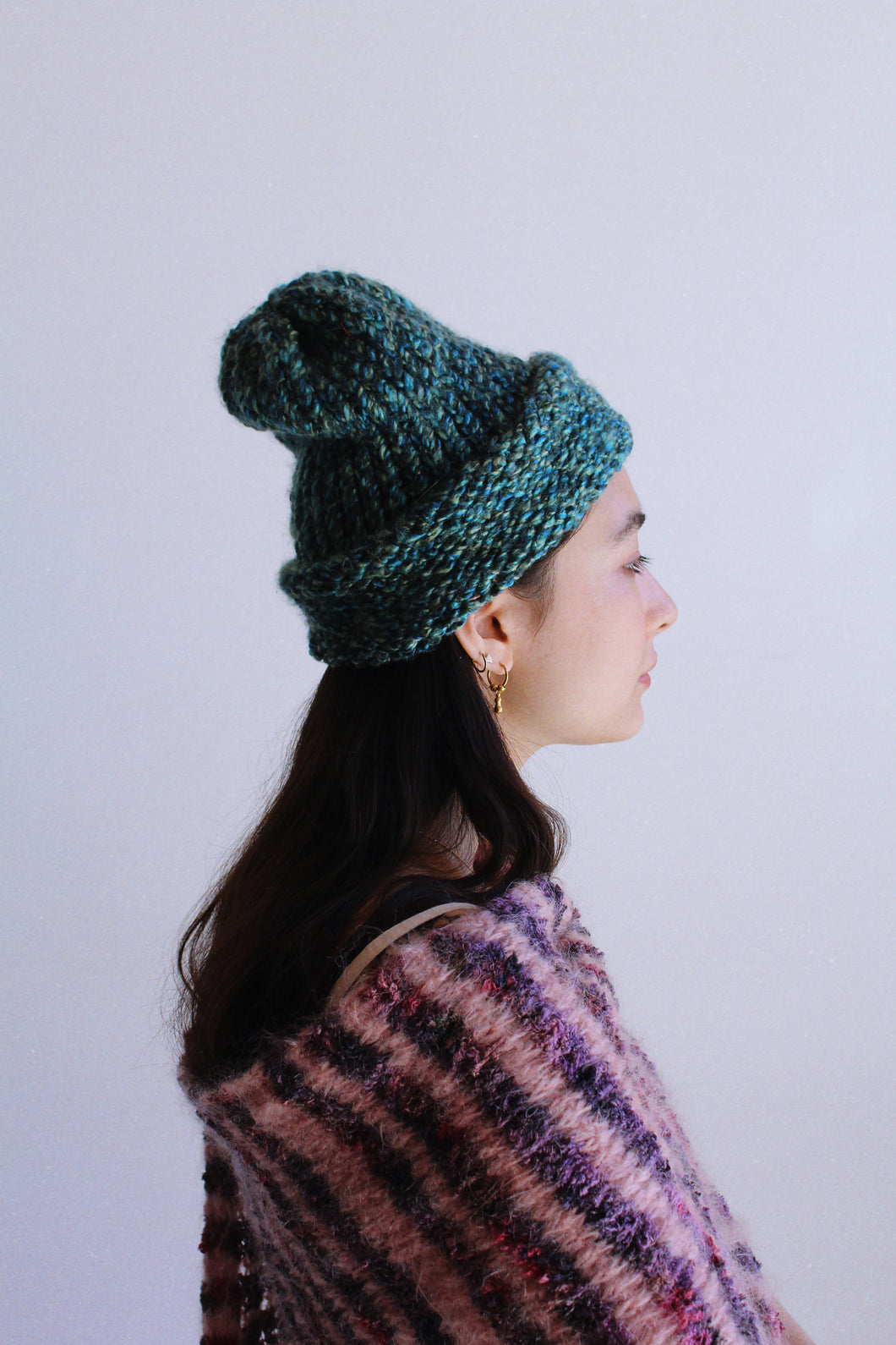 Vintage Homemade Turquoise Green Knit Beanie