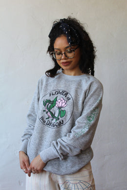 Flower of the Dragon Vintage Heather Grey Raglan Sweatshirt