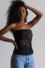 Load image into Gallery viewer, 1990s Black Silk Beaded Rose Bustier