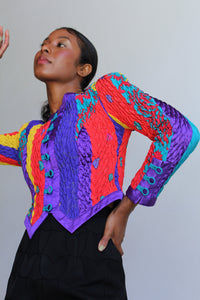 1980s Jeanne Marc Colorful Silk Quilted Jacket