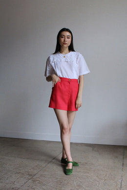 1980s Punch Red Linen Shorts