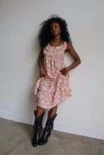 Load image into Gallery viewer, 1970s Heart Print Ruffle Maxi Dress