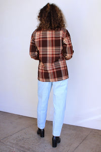 1980s Claybrooke Brown Plaid Flannel Long Sleeve Button Up