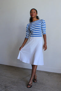 1980s Blondie Striped Knit Puff Sleeve Dress