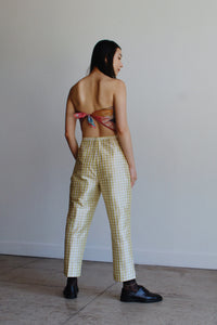 90s Chartreuse Silk Plaid Trousers