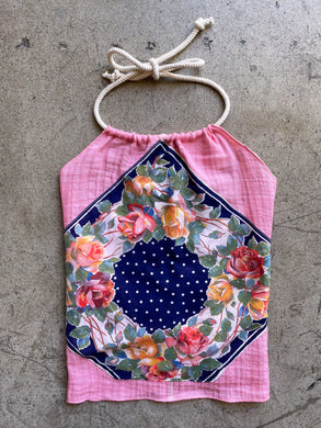 Hankie Halter Top Pink Gauze - Blue Polka Dot Rose | 2XL