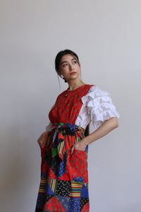1970s Patchwork Pinafore Wrap Dress