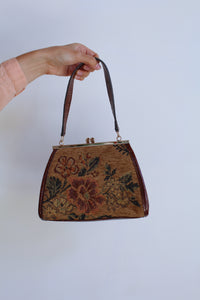 1990s Beaded Floral Tapestry Faux Croc Handbag Purse