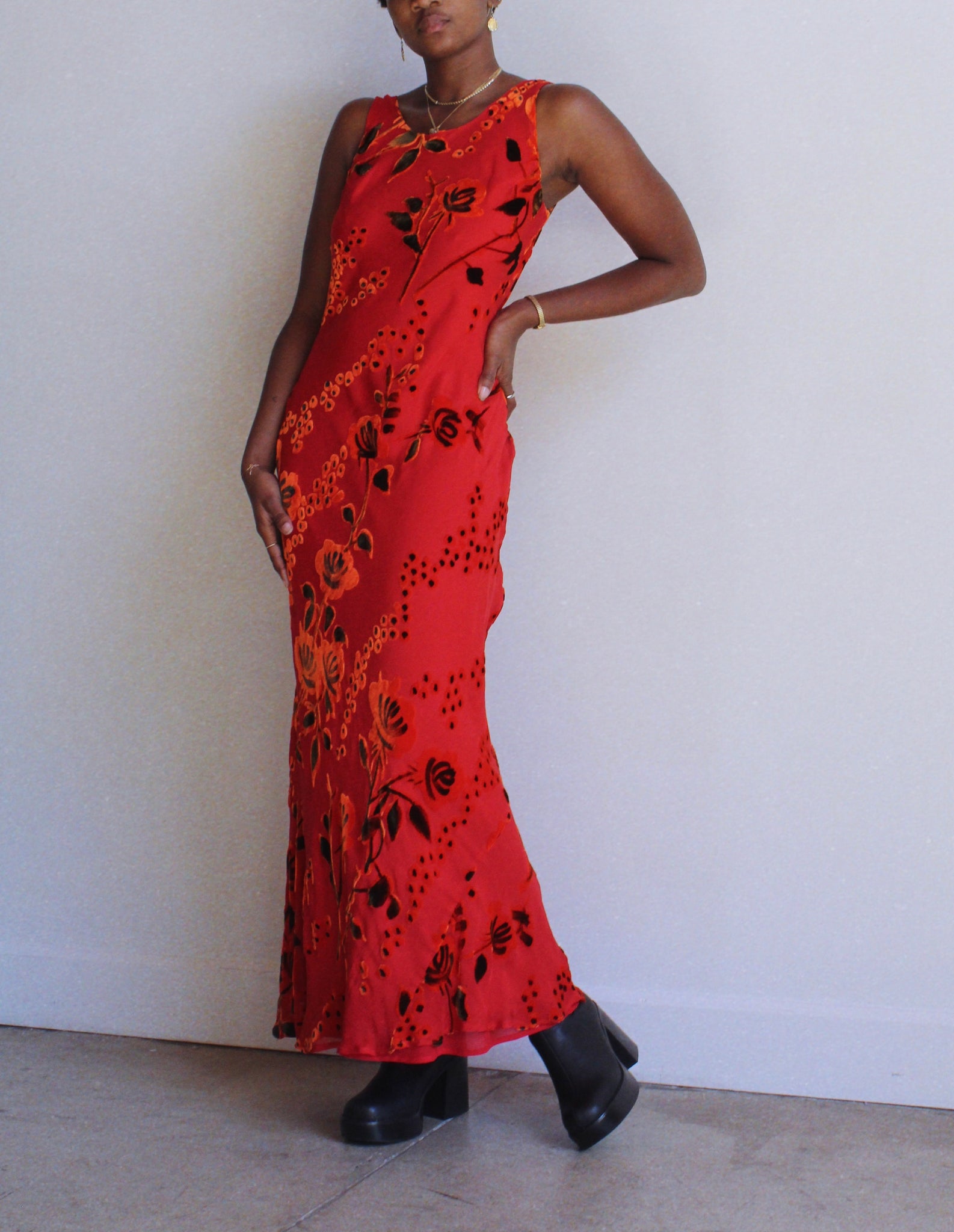 Red Rose Velvet Burnout Maxi Dress – 3 Women Red Rose Velvet Burnout Maxi Dress – 3 Women