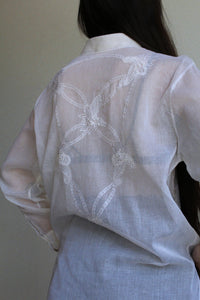 1980s Organza Appliqué Tunic Blouse