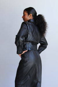 1980s Puff Collar Black Leather Jacket