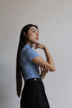 Load image into Gallery viewer, Blue Ribbed Turtleneck Knit Blouse