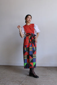 1970s Patchwork Pinafore Wrap Dress